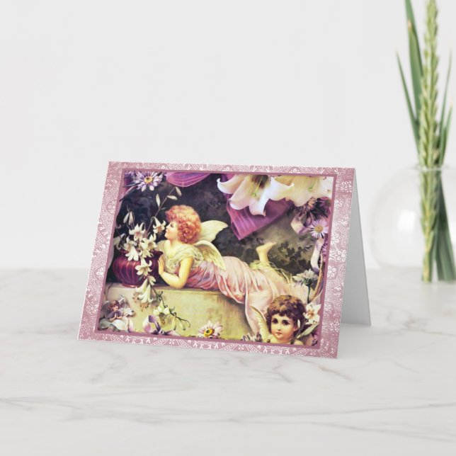 Påsk Lilies och Änglar Helgkort (Framsida)