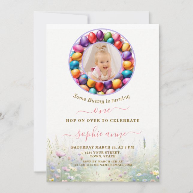 Påsk Lite Bunny Girl Photo 1st Birthday Inbjudningar (Framsida)