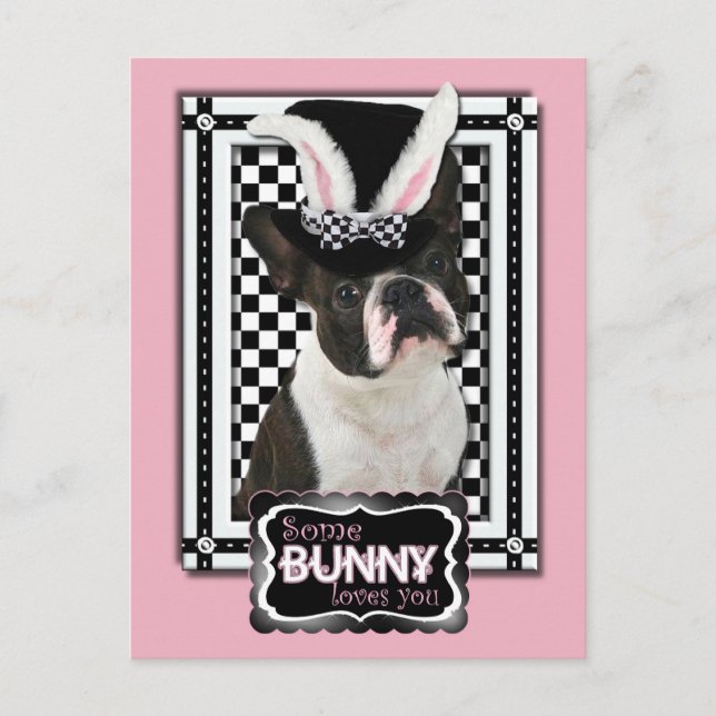 Påsk - Lite Bunny Kärlek You - Boston Terrier Helg Vykort (Framsida)