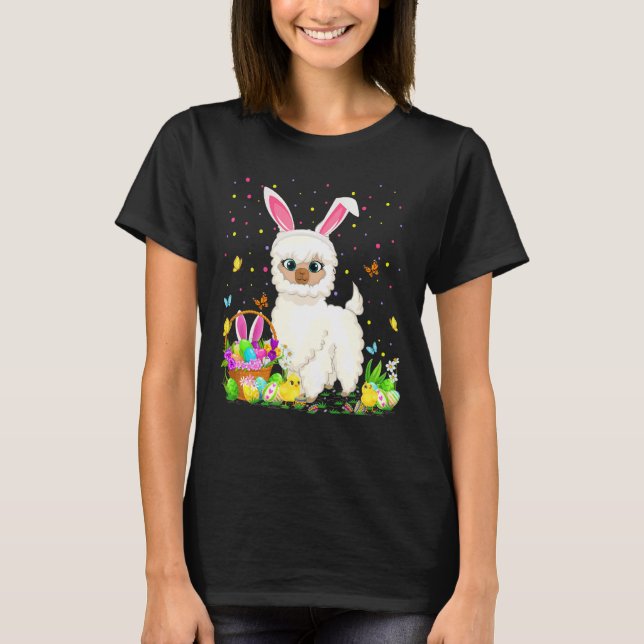 Påsk Llama Bunny Egg Hunting Llama Påsk Söndag T Shirt (Framsida)
