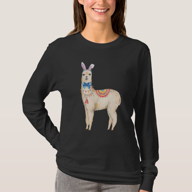 Påsk Llama Bunny Öron Llama Bow Tie Gir T Shirt (Framsida)