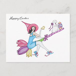 Påsk Magic Witch och Bunny Helg Vykort
