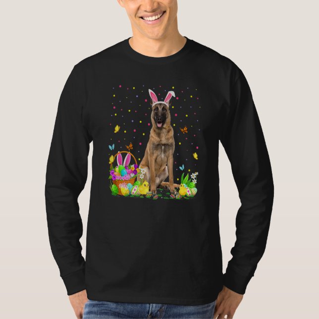 Påsk Malinois Hund Bunny Egg Hunting Malinois Eas T Shirt (Framsida)