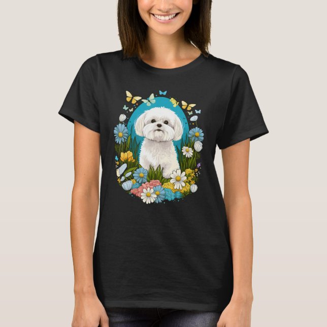 Påsk Maltesiska hund Bunny Eggs Hund på Påsk Malte T Shirt (Framsida)