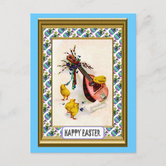 Påsk - Mandolin- och ester-chickar Helg Vykort (Framsida)