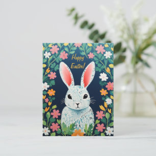 Påsk Meadow Magic Bunny, Flowers och Glatta Färg Helg Vykort