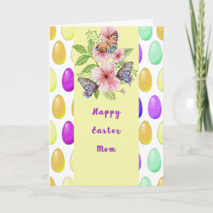 Påsk med blommor, ägg och fjärilar för Mamma Kort