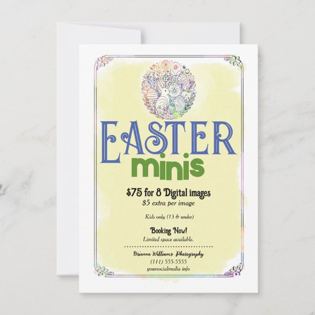 Påsk Minis Gul Akvarell Fotografering Flyer Inbjudningar (Framsida)