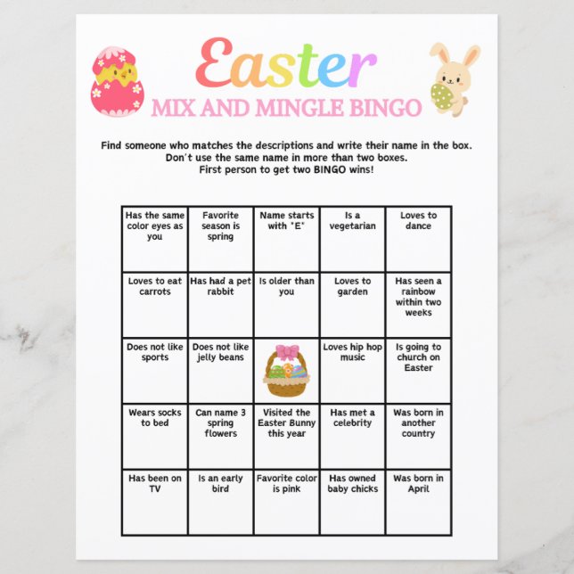 Påsk Mix och Mingle Bingo (Framsida)