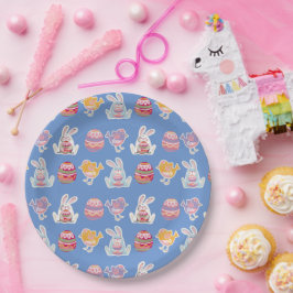 Påsk Mönster Blue Grått Papper Tallrikar