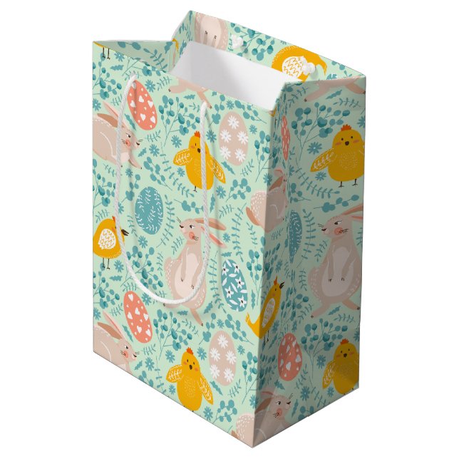 Påsk mönster med ägg, boj, chick, blommor (Baksidan Vinklad)