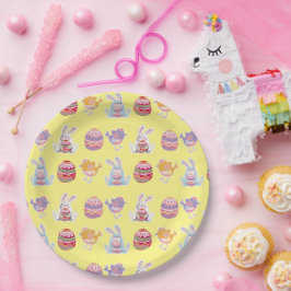 Påsk Mönster Pastel Gult Pappra Tallrikar