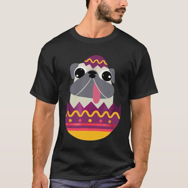 Påsk Mops Ägg Glad Påsk Dag T-shirt (Framsida)