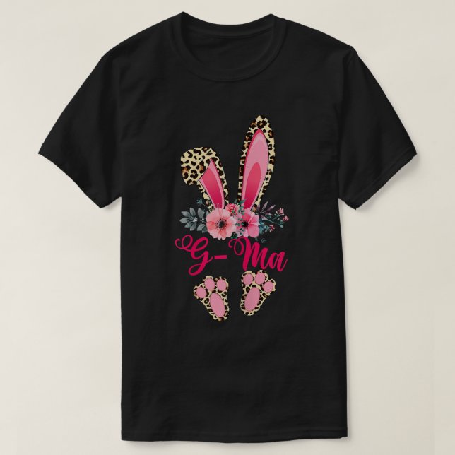Påsk Mors dag Gma Leopard Bunny Rabbit Blommigt T Shirt (Design framsida)