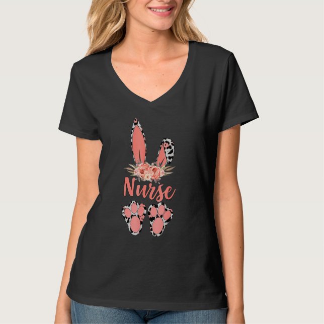Påsk Mors dag Nurse Leopard Bunny Rabbit Flor T Shirt (Framsida)