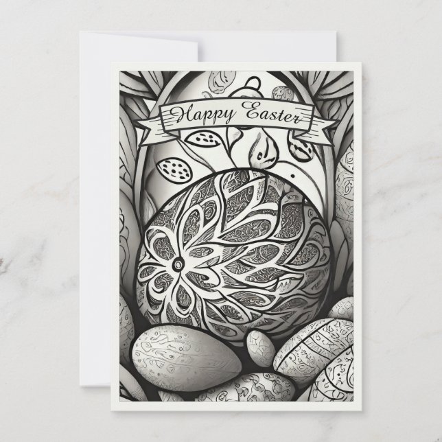 Påsk-motif b/w-tecknad med Påskägg 97330 (Framsida)