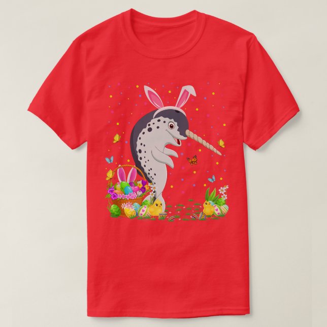 Påsk Narwhal Fish Bunny Egg Hunting Narwhal Öster T Shirt (Design framsida)