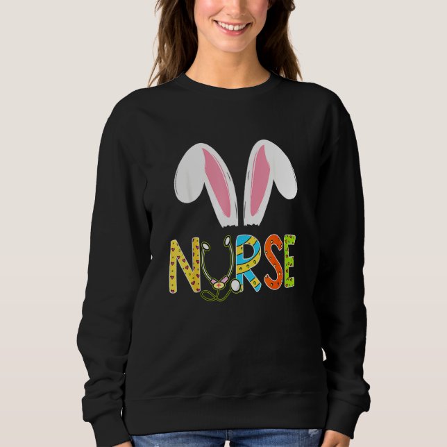 Påsk Nurse Er Bunny Öron Glad påsk Eggs Nurse T Shirt (Framsida)