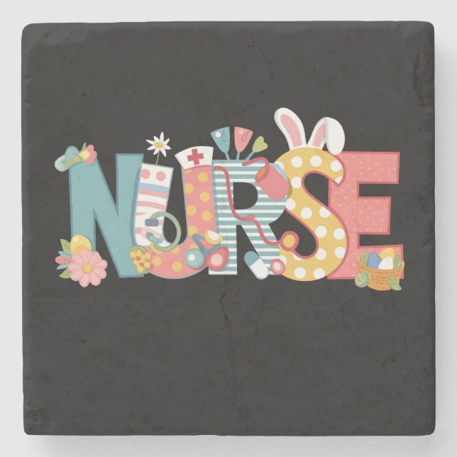 Påsk Nurse Stethoscope Bunny Rabbit Eggs Stenunderlägg (Framsidan)