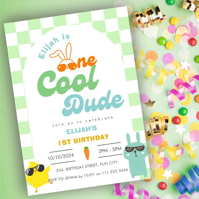 Påsk One Coola Boy 1st Birthday Inbjudningar (Easter One Cool Dude Boy 1st First Birthday Invitation)