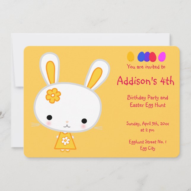 Påsk på födelsedagsinbjudan Cute Gult Bunny Inbjudningar (Framsida)