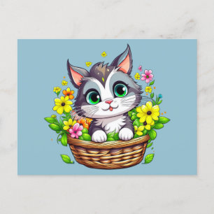 Påsk på våren Söt katt i blommor Vykort