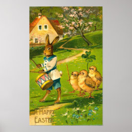 Påsk Parad med kanin och Chick Vintage Poster