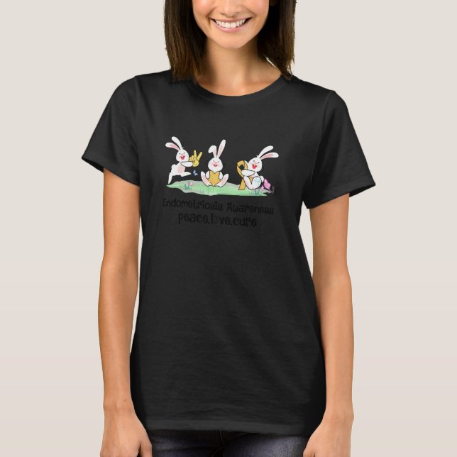 Påsk Peace Kärlek Cure Bunny Ribbon Endometriosis T Shirt (Framsida)