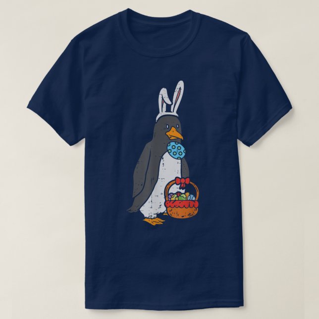 Påsk Penguin Bunny Eggs Basket Cute Animal Manar W T Shirt (Design framsida)