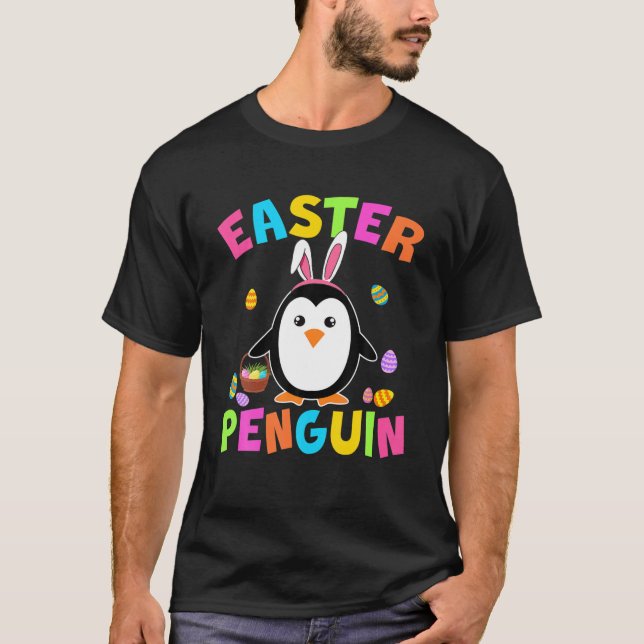 Påsk Penguin Cute Bunny Penguin Påskägg Happ T Shirt (Framsida)