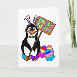 Påsk Penguin med Färgad Eggs Helgkort