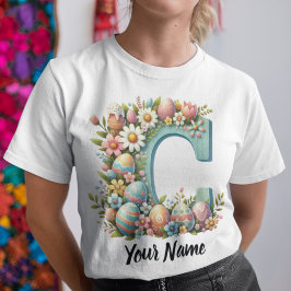 Påsk Personlig Blommigt Monogram med Namn T Shirt