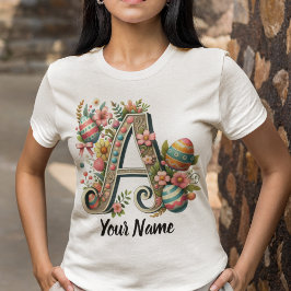 Påsk Personlig Blommigt Monogram med Namn T Shirt