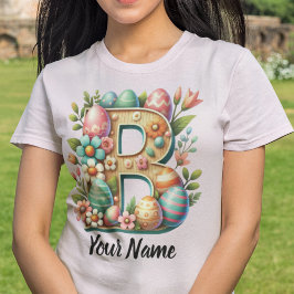 Påsk Personlig Blommigt Monogram med Namn T Shirt