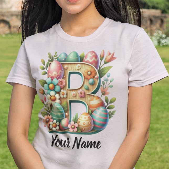 Påsk Personlig Blommigt Monogram med Namn T Shirt (Skapare uppladdad)