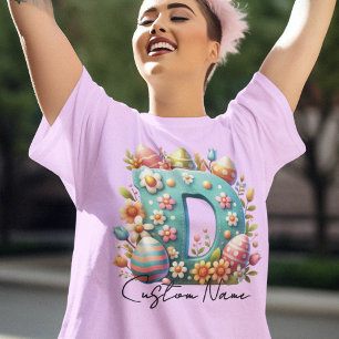 Påsk Personlig Blommigt Monogram med Namn T Shirt
