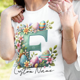 Påsk Personlig Blommigt Monogram med Namn T Shirt