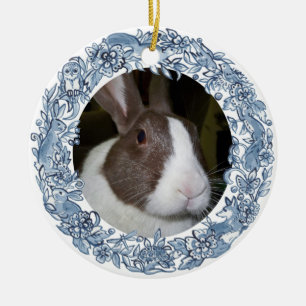 Påsk Pet Photo Blue, White Rabbit Hund Cat Anpass Julgransprydnad Keramik
