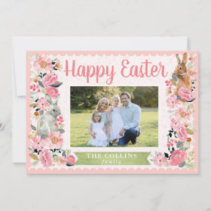 Påsk Photo Family med Bunny Blommigt Rosa Card Tack Kort