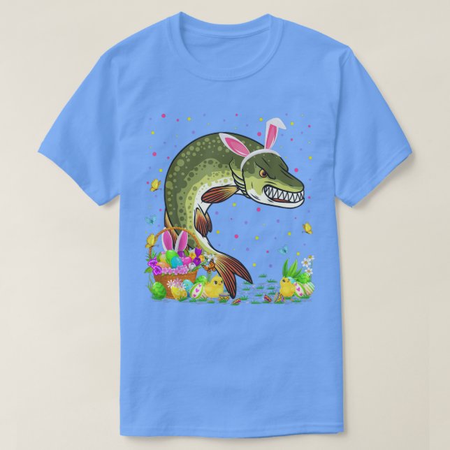 Påsk Pike Fish Bunny Egg Hunting Pike Påsk Sol T Shirt (Design framsida)