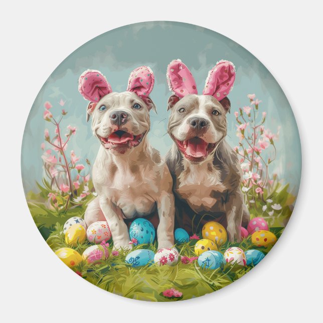 Påsk Pit Bull Dogs Magnet (Framsidan)