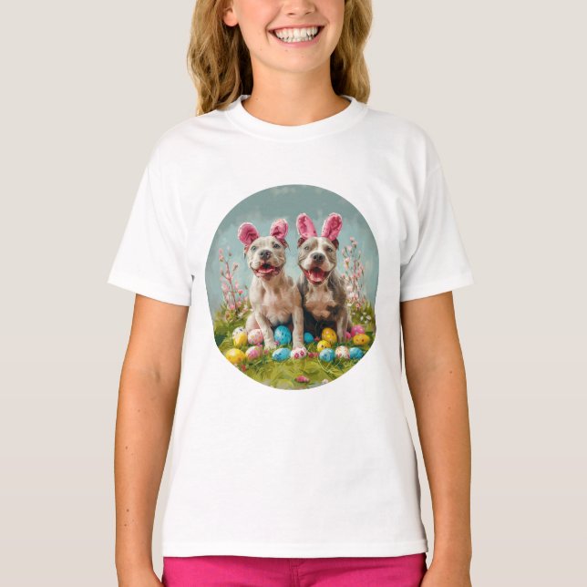 Påsk Pit Bull Dogs T Shirt (Framsida)