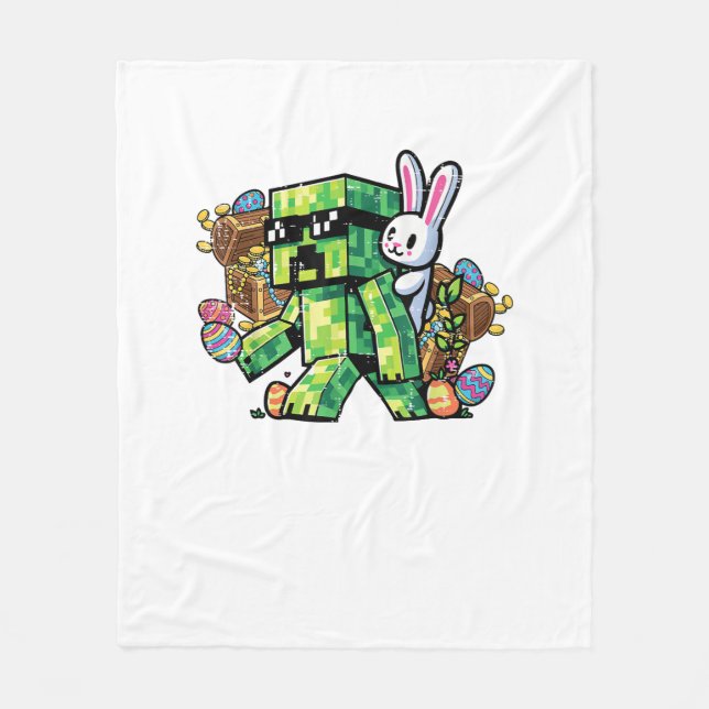 Påsk Pixel Gamer Kanin Spelande Småpojkar Barn  Fleecefilt (Framsidan)