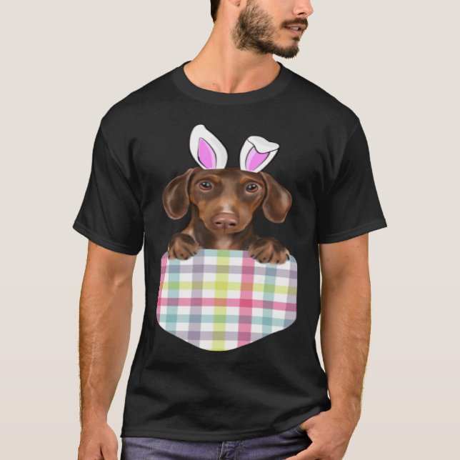 Påsk Play Brown Dachshund Bunny Hund i Pocket T Shirt (Framsida)