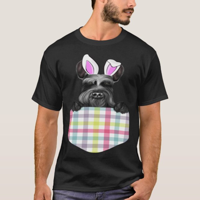 Påsk Play Giant Schnauzer Bunny Hund in Pocket T Shirt (Framsida)