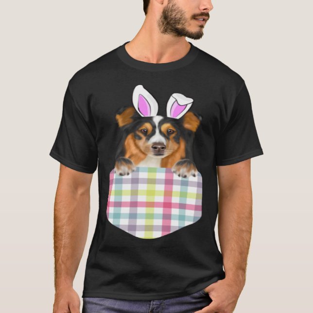 Påsk Play Shetland Sheepdog Bunny Hund i Pocket T Shirt (Framsida)