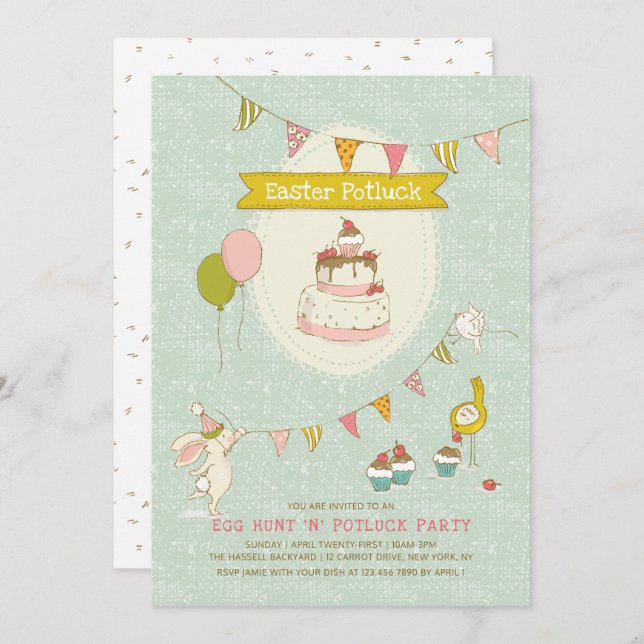 Påsk Potluck Egg Hunt Party Inbjudningar (Fram/baksida)