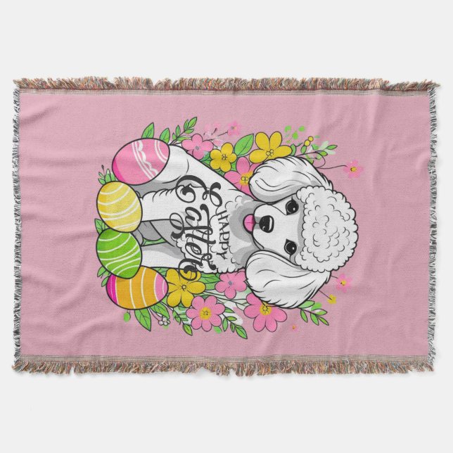 Påsk Pudel med blommor Filt (Framsidan)