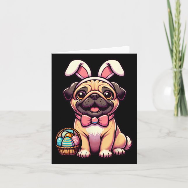 Påsk Pug Bunny Öron Eggs Kort (Framsida)