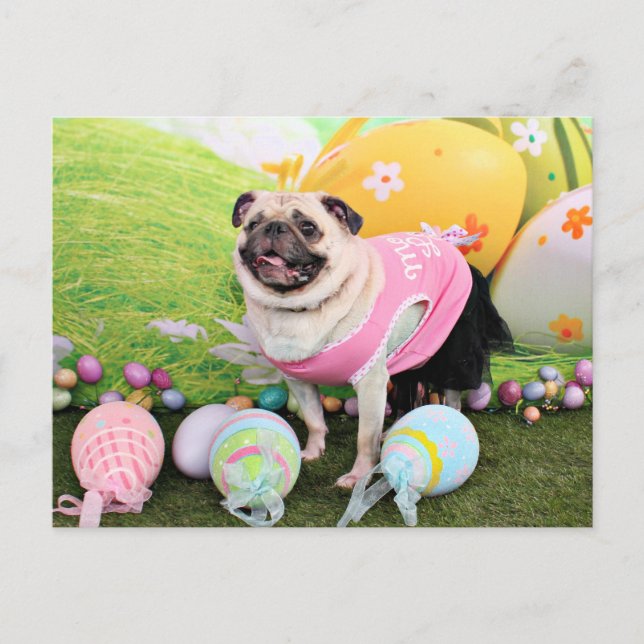 Påsk - Pug -Hannah Helg Vykort (Framsida)